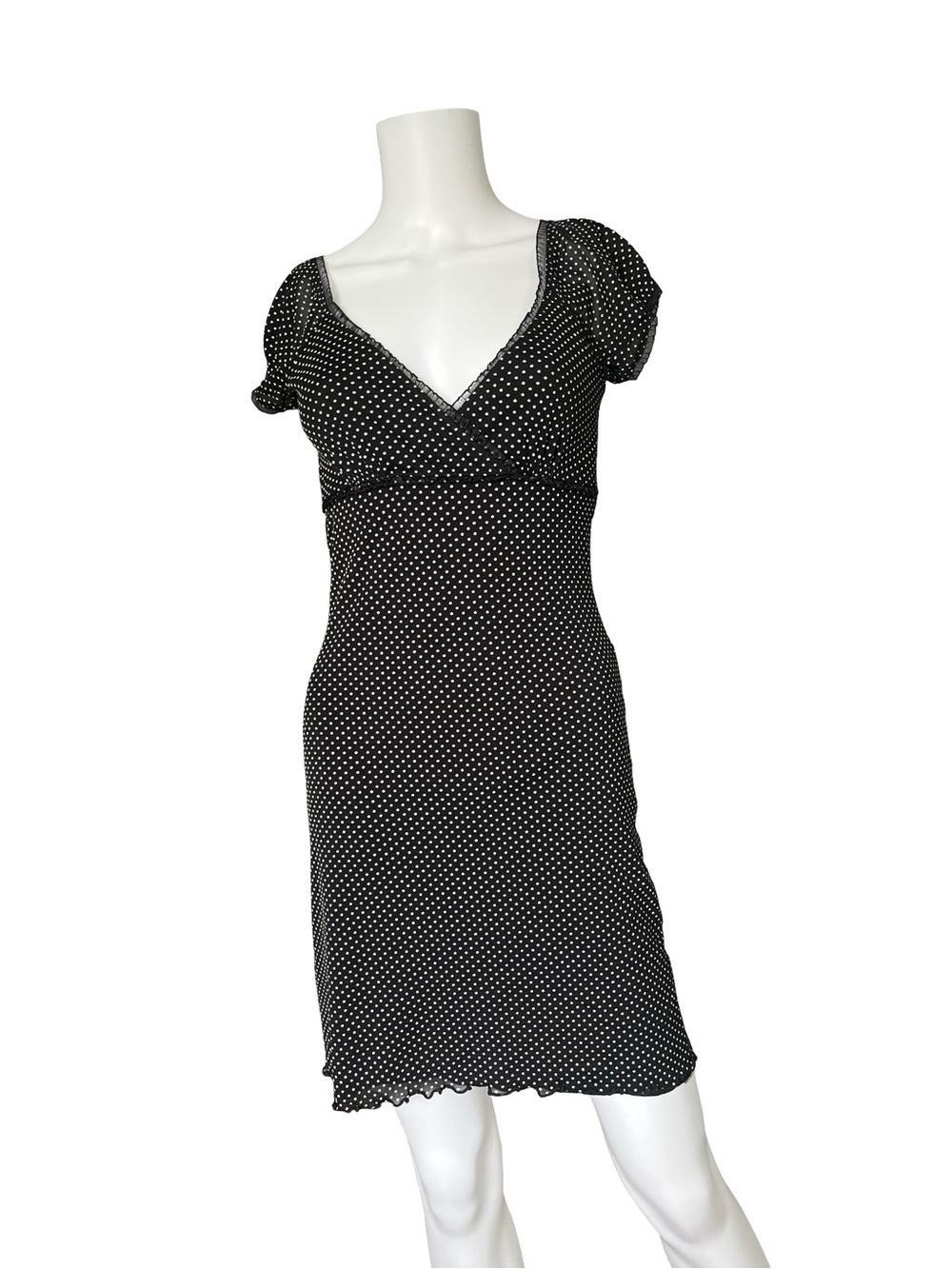 Vintage 90s Y2K Charlotte Russe Mini Dress Black White Polka Dot Retro